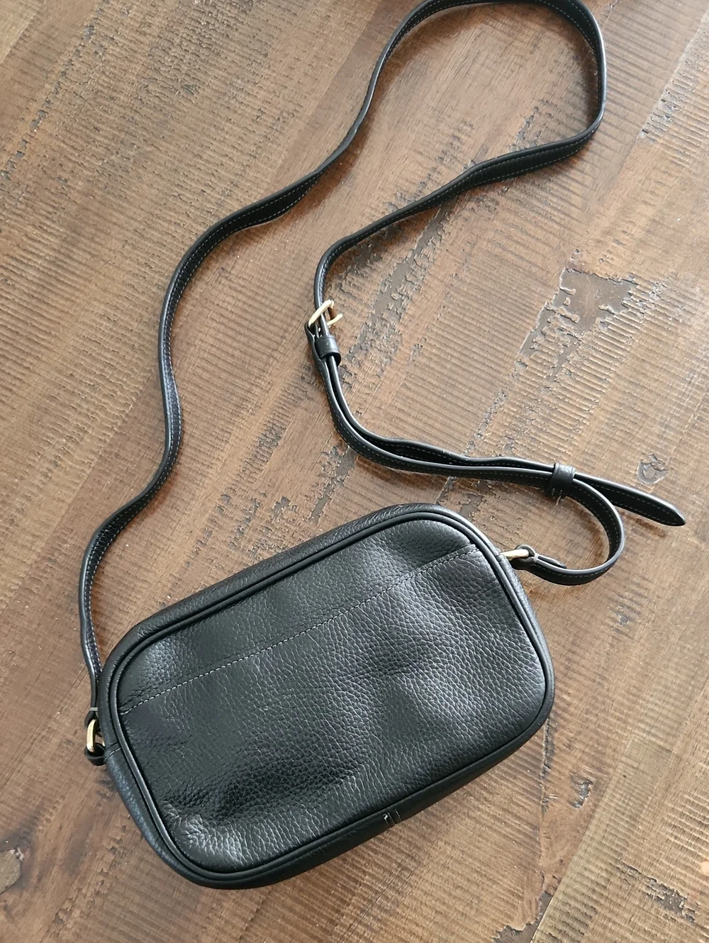 Coach Black Leather Crossbody Camera Bag with Gold Hardware